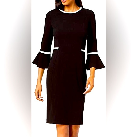 Calvin Klein Dresses & Skirts - Calvin Klein, Size 8 Black w/ White trim, 3/4 bell sleeve Dress